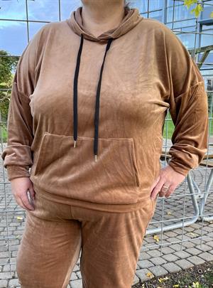 DNY - Velour Hætte Bluse, Camel, M-46/48